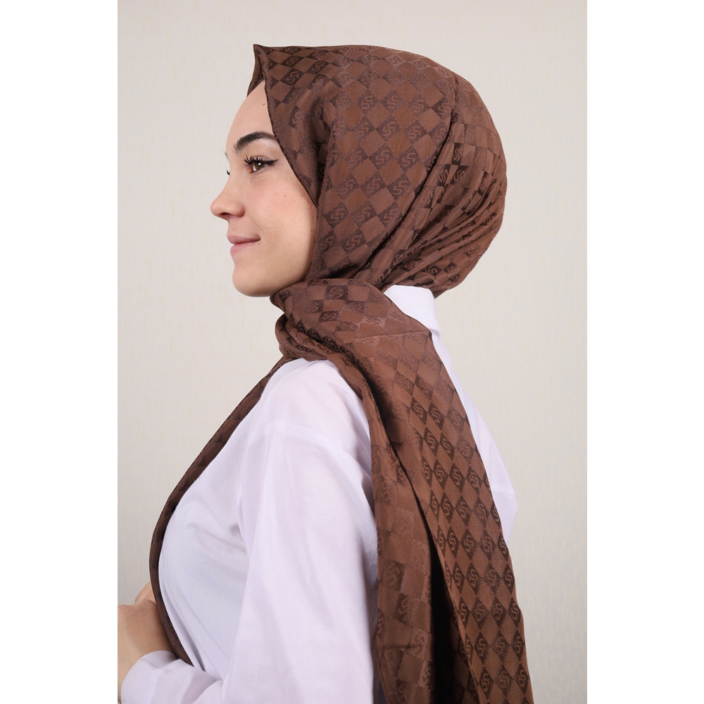 Piramit Kendinden Desenli Monogram Şal - Desen-01 - Lacivert