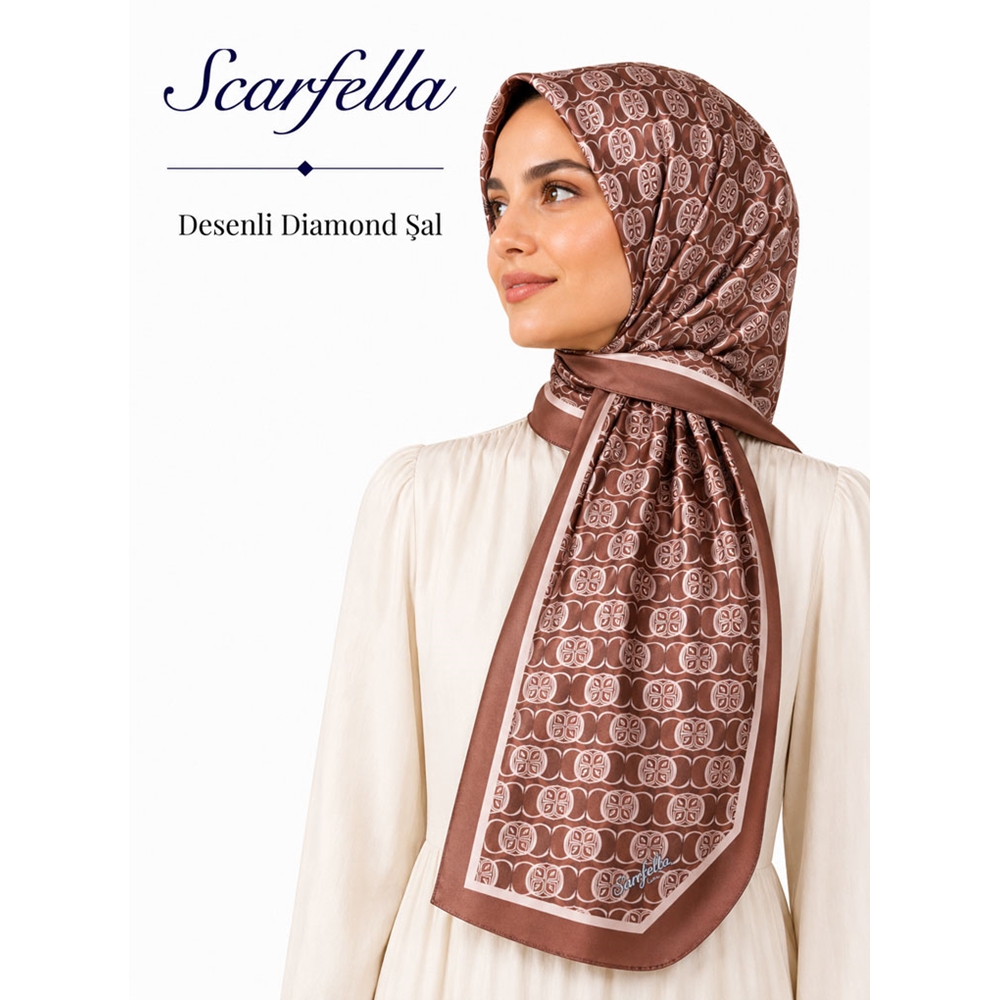 Scarfella Desenli Fasone İpek Şal - Desen-01