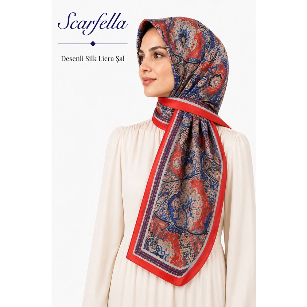 Scarfella Desenli Silk Licra Şal - Desen-07