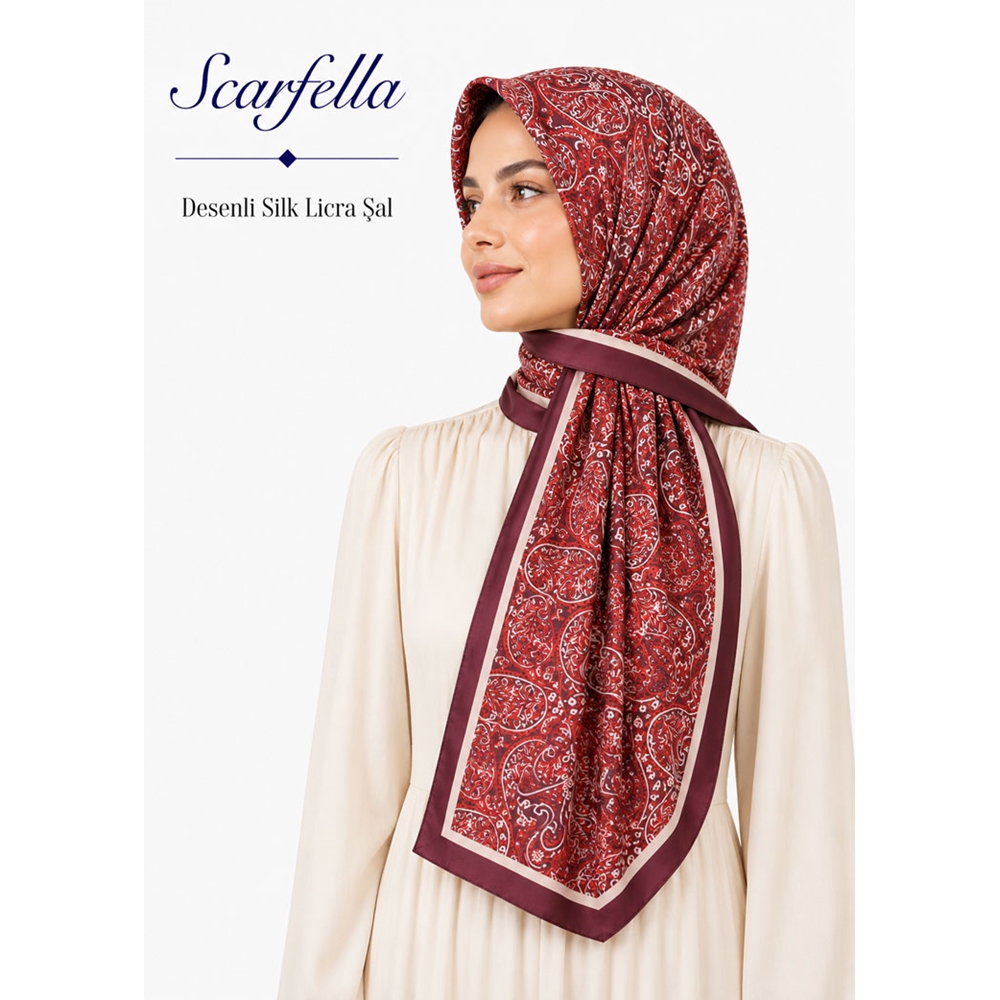 Scarfella Desenli Silk Licra Şal - Desen-08