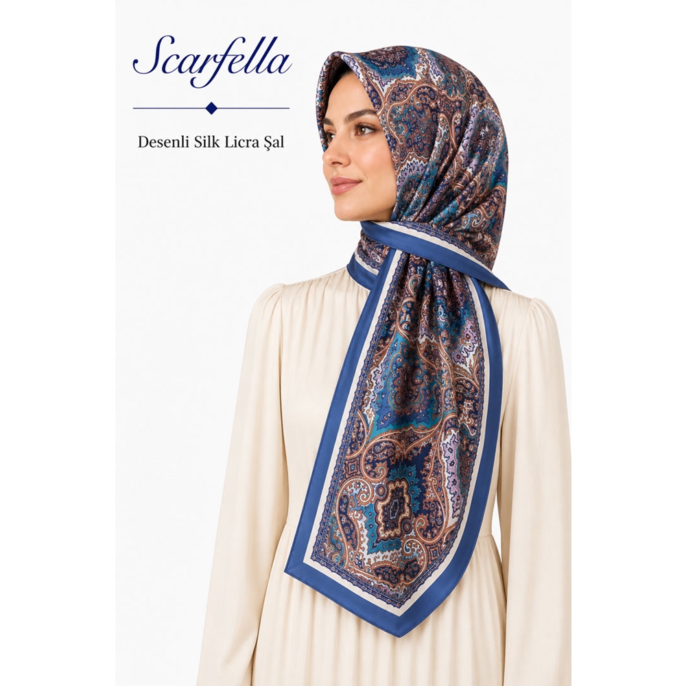 Scarfella Desenli Silk Licra Şal - Desen-09