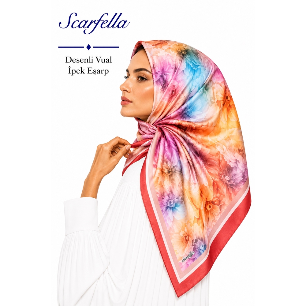 Scarfella Desenli Vual İpek Eşarp - Desen-07