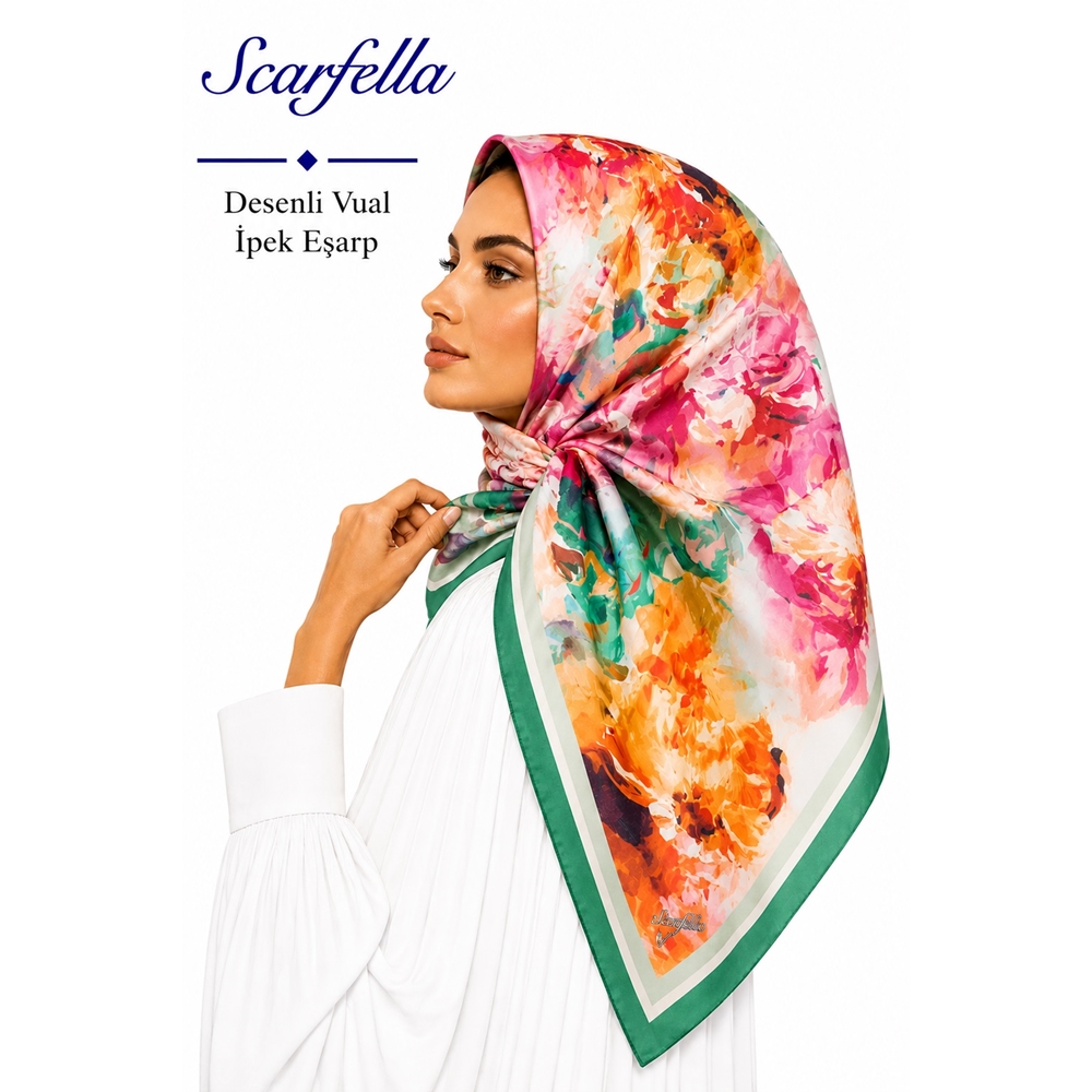 Scarfella Desenli Vual İpek Eşarp - Desen-08