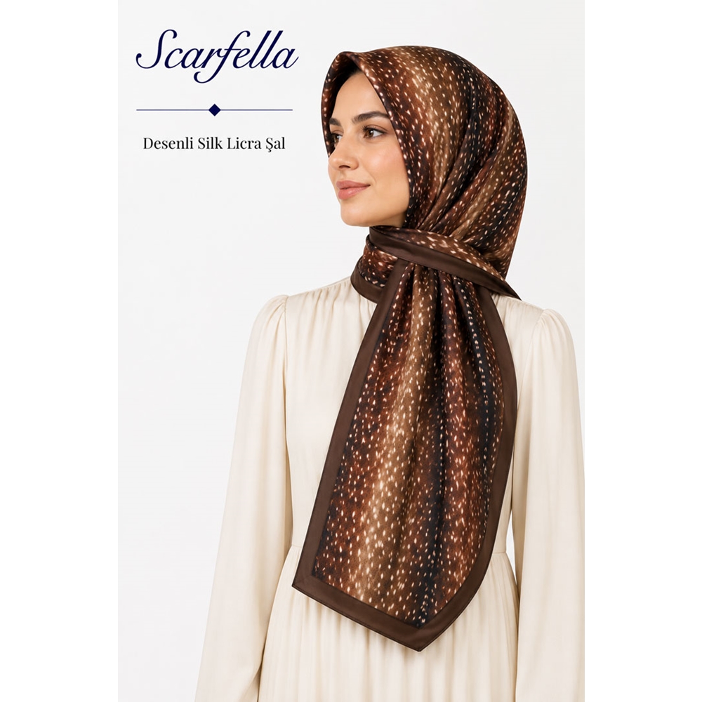 Scarfella Desenli Silk Licra Şal - Desen-10