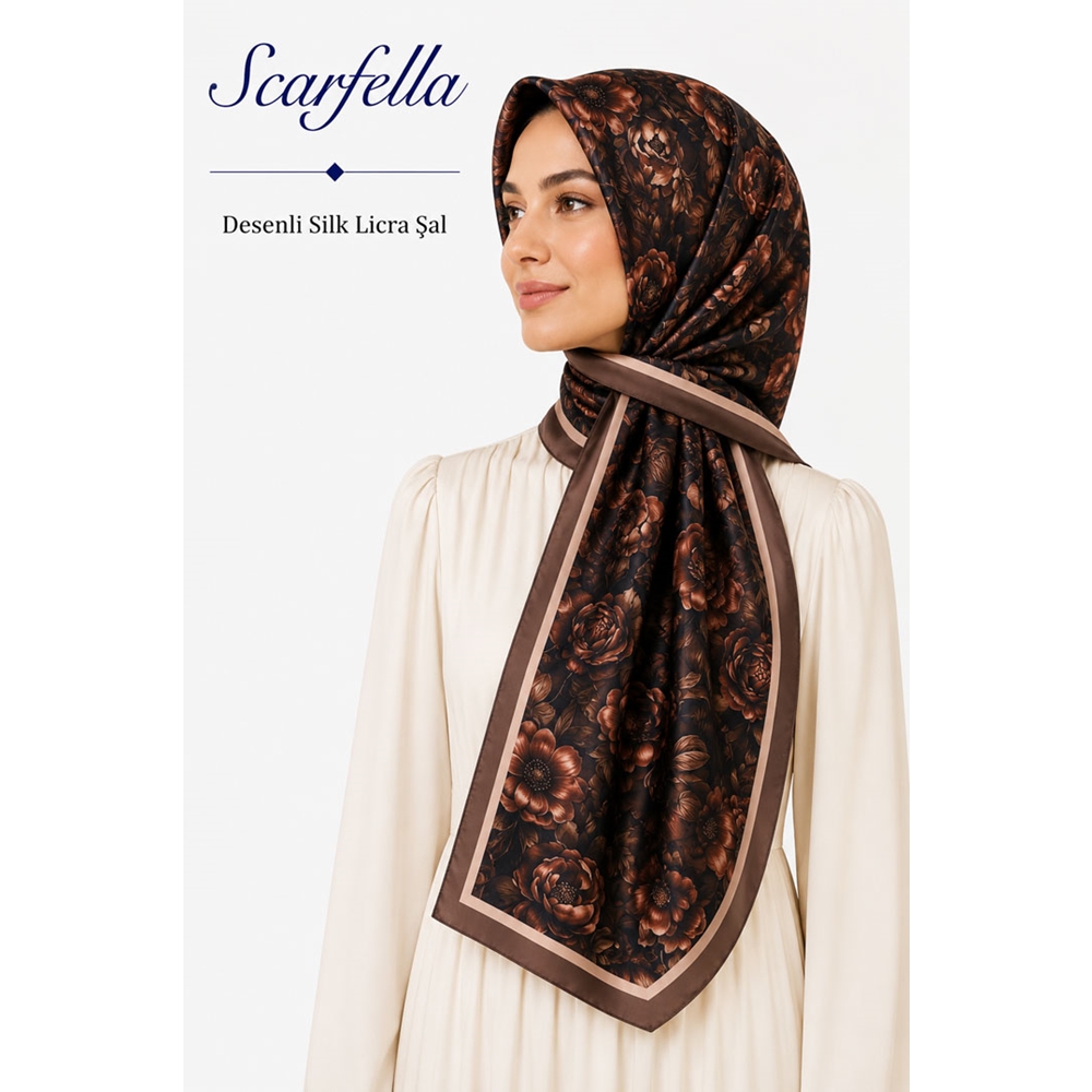 Scarfella Desenli Silk Licra Şal - Desen-11