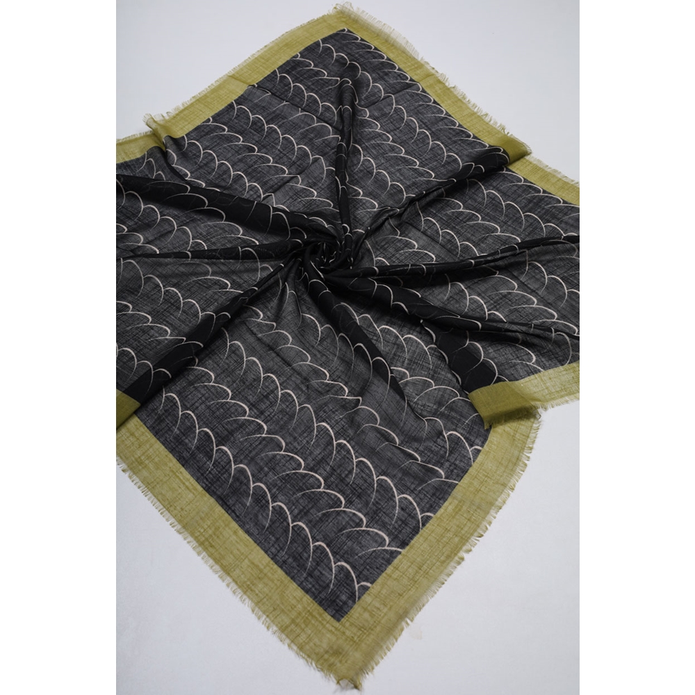 Desenli Keten Flamlı Eşarp - Desen-02 - Renk-02