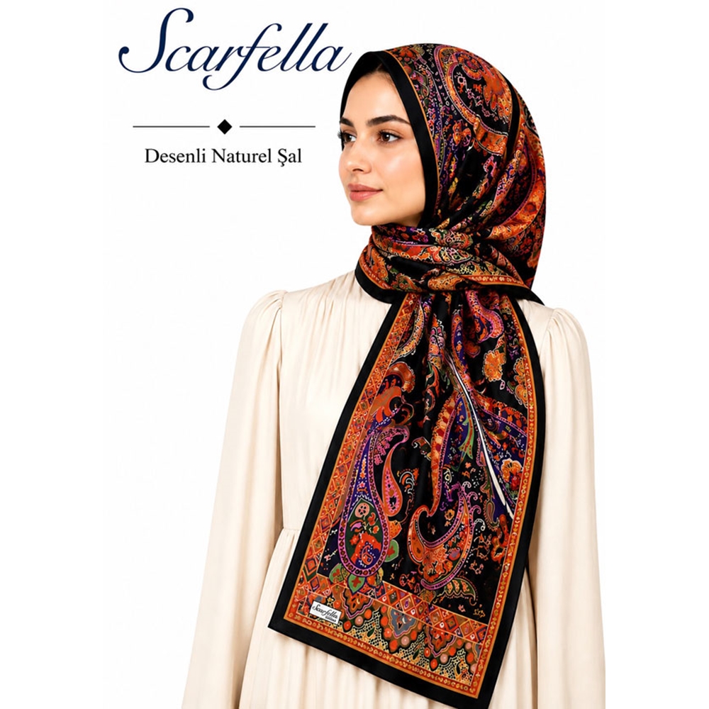 Scarfella Desenli Naturel Şal - Desen-136