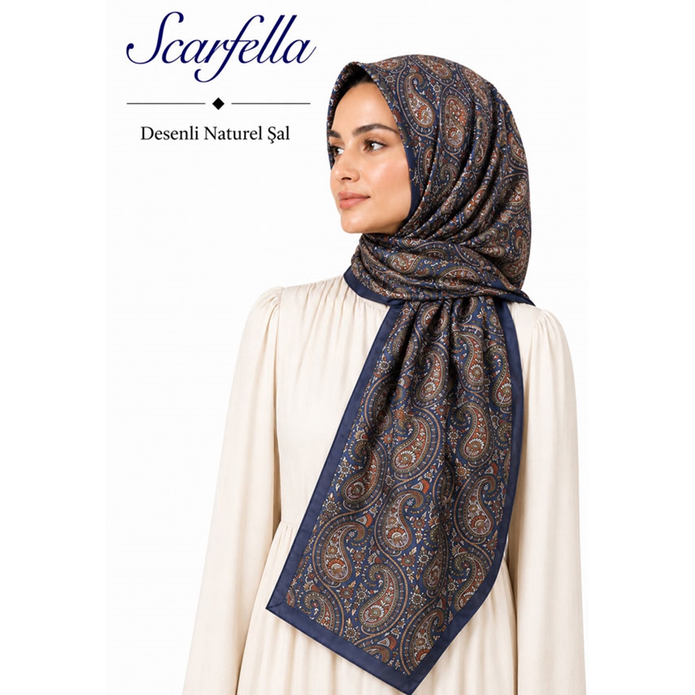 Scarfella Desenli Naturel Şal - Desen-138