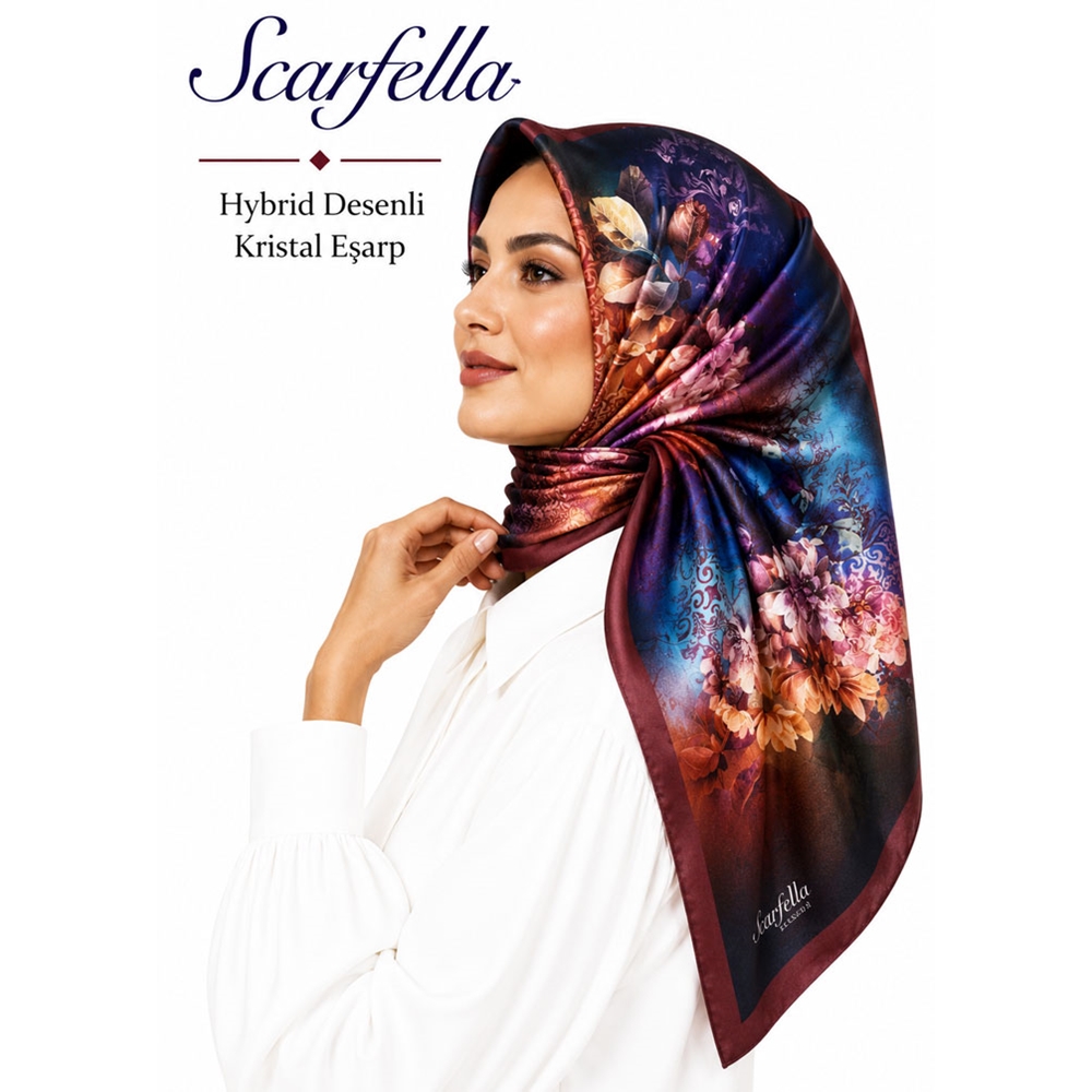 Scarfella Hybrid Desenli Kristal Eşarp - Desen-08