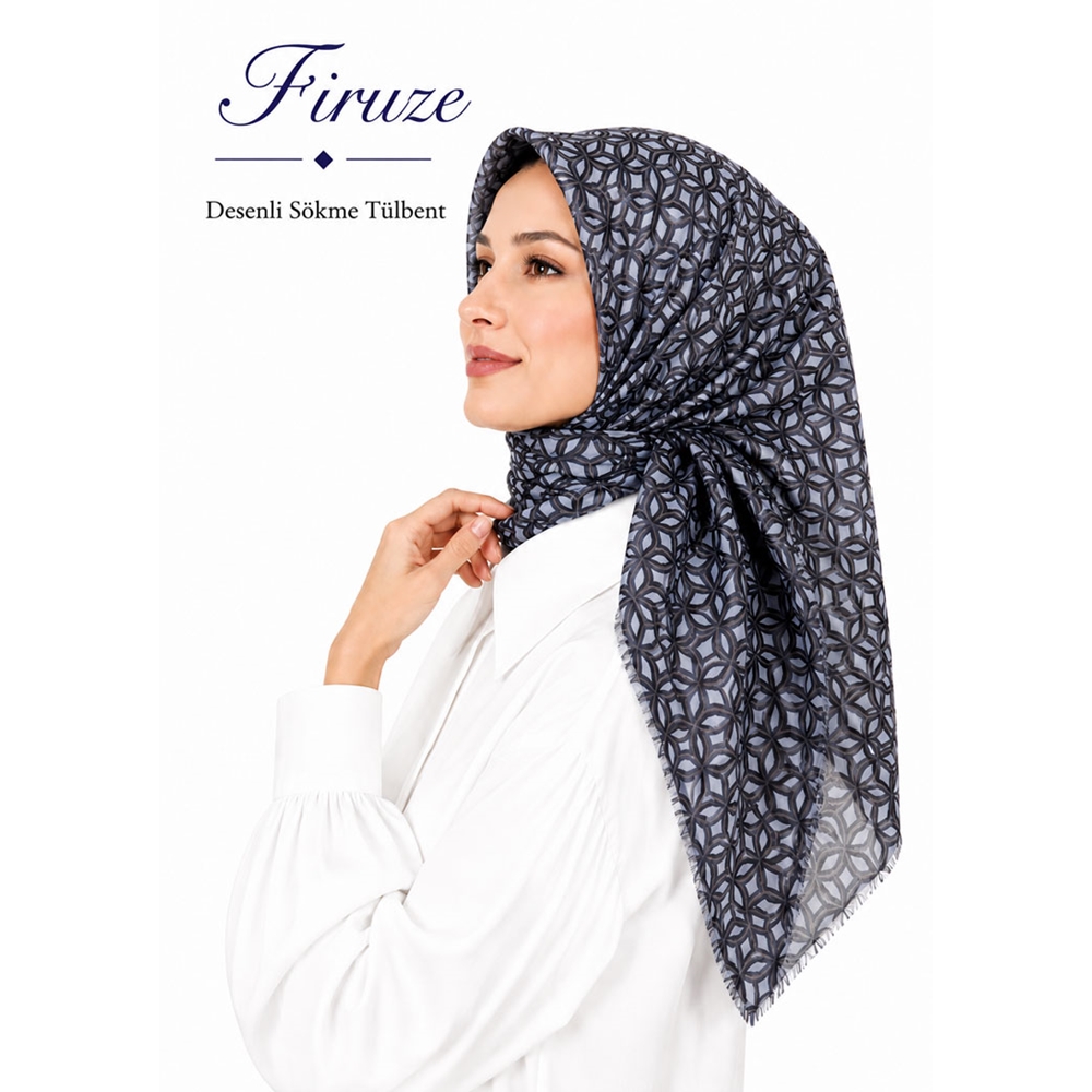 Firuze Desenli Sökme Tülbent - Desen-32