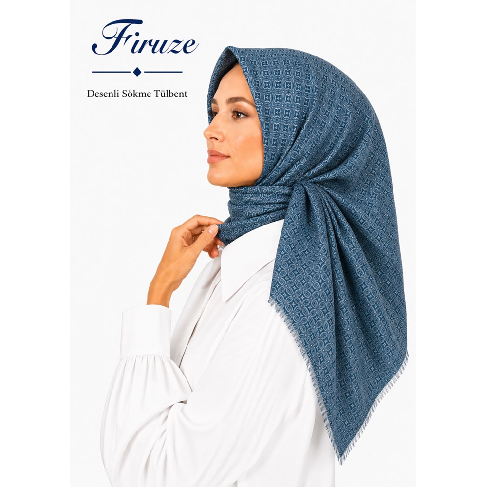 Firuze Desenli Sökme Tülbent - Desen-35