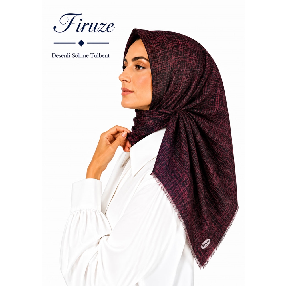 Firuze Desenli Sökme Tülbent - Desen-36