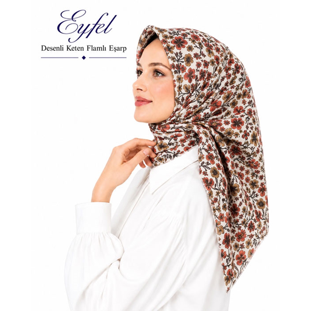 Eyfel Desenli Keten Flamlı Eşarp - Desen-28