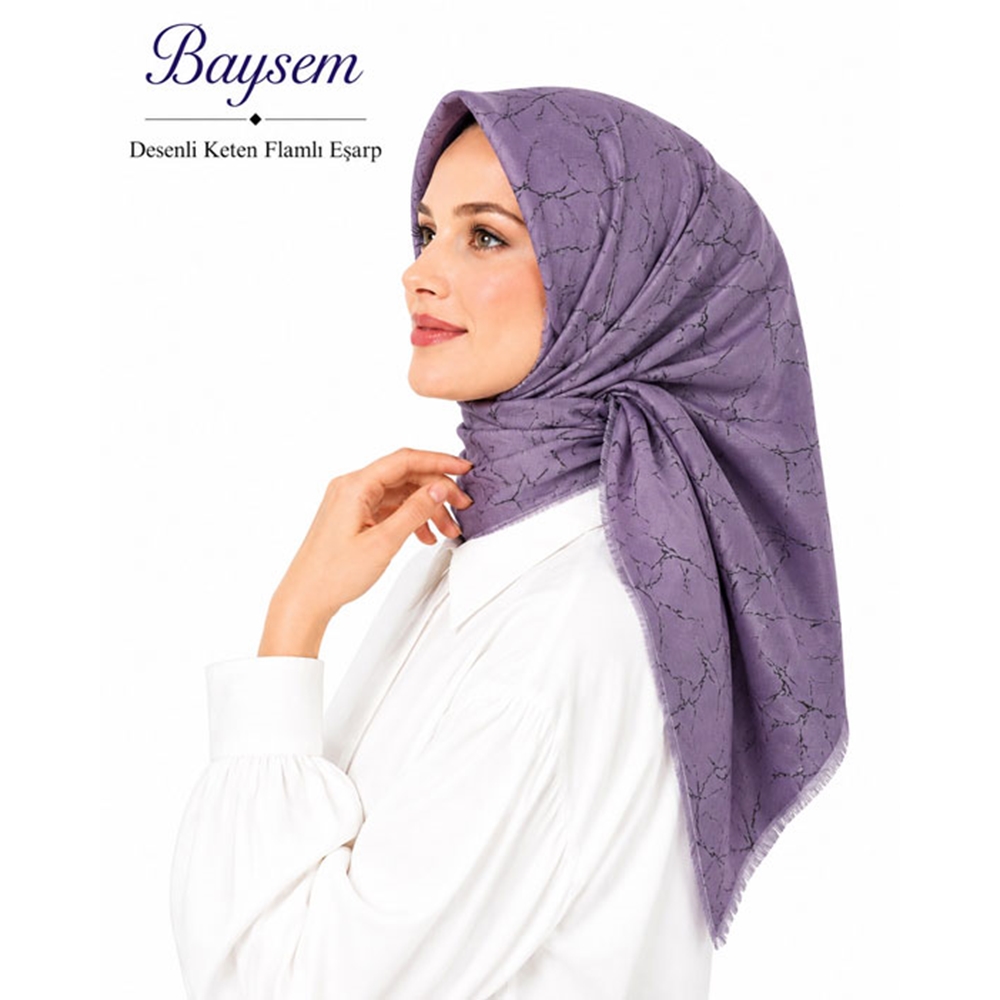 Baysem Desenli Keten Flamlı Eşarp - Desen-27
