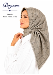 Baysem Desenli Keten Flamlı Eşarp - Desen-25