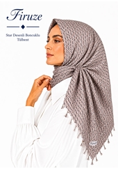 Firuze Star Desenli Boncuklu Tülbent - Desen-57