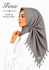 Firuze Star Desenli Boncuklu Tülbent - Desen-58