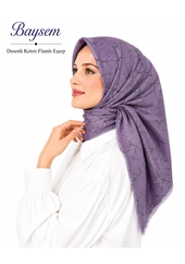 Baysem Desenli Keten Flamlı Eşarp - Desen-27