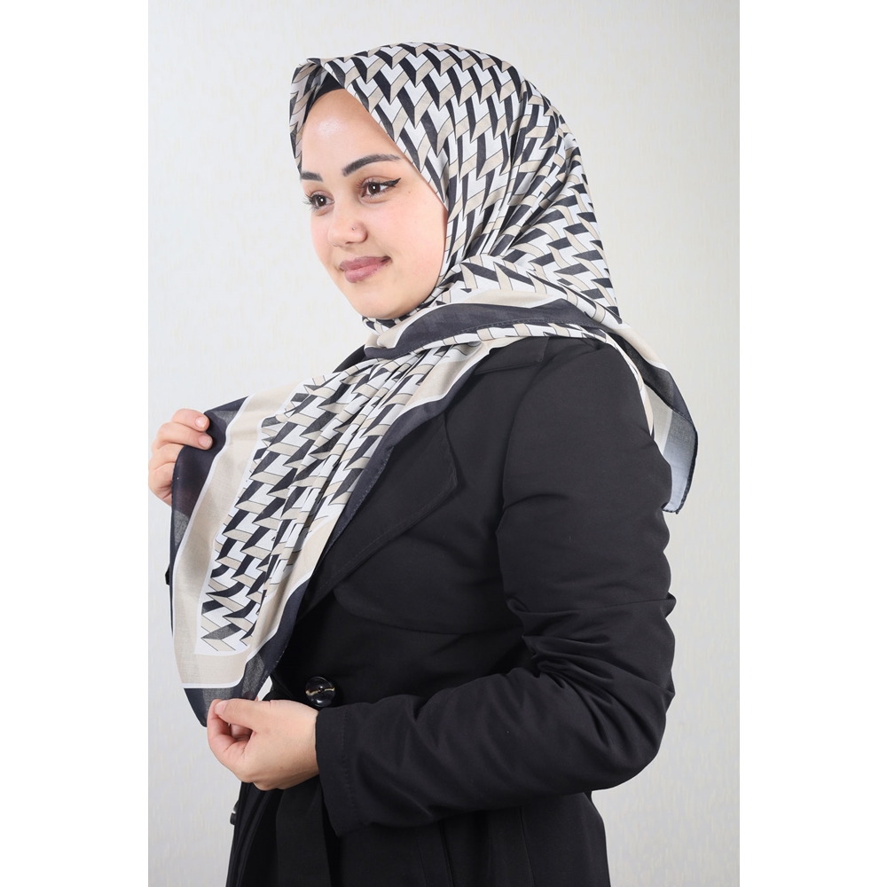Emproyal Desenli Naturel Pamuk Eşarp - Desen-06 - Renk-12