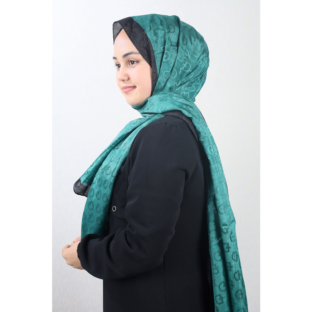 Bonjela Kendinden Desenli Şeritli Monogram Şal - Desen-01 - Renk-08