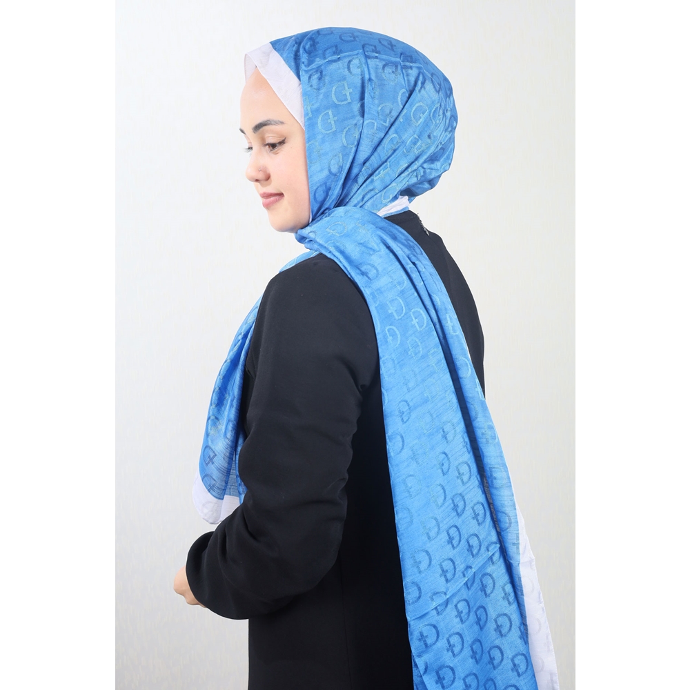 Bonjela Kendinden Desenli Şeritli Monogram Şal - Desen-01 - Renk-08