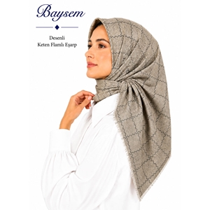 Baysem Desenli Keten Flamlı Eşarp - Desen-25