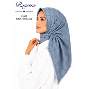 Baysem Desenli Keten Flamlı Eşarp - Desen-26